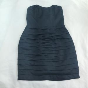 Express Size 4 Silk Sheath A-Line Black Ruffle Neck Belt Strapless Party Dress